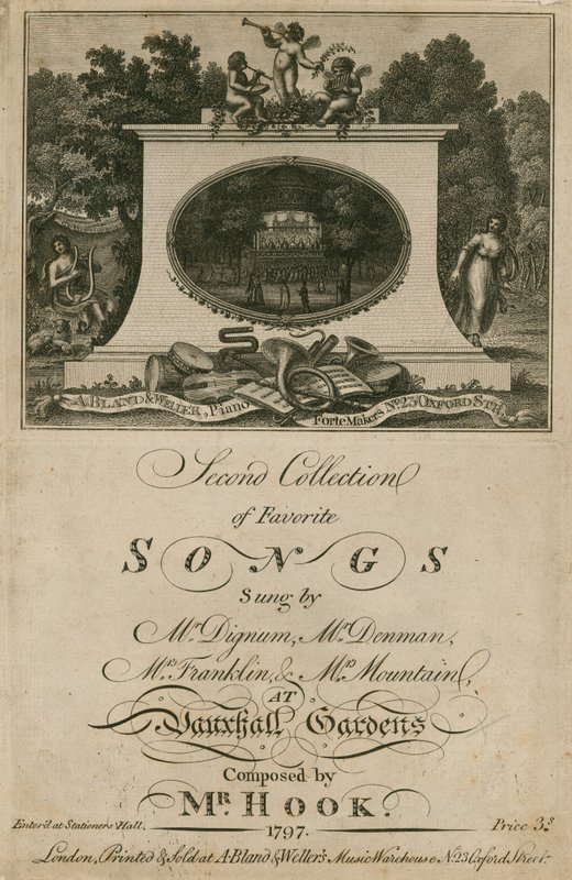 A londoni Vauxhall Gardens-ben énekelt kedvenc dalokat összegyűjtő kotta Hook úr által alkotó: English School