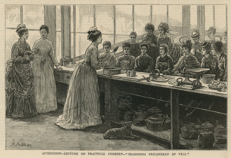 National Training School of Cookery, South Kensington: Délutáni előadás a gyakorlati főzésről alkotó: English School