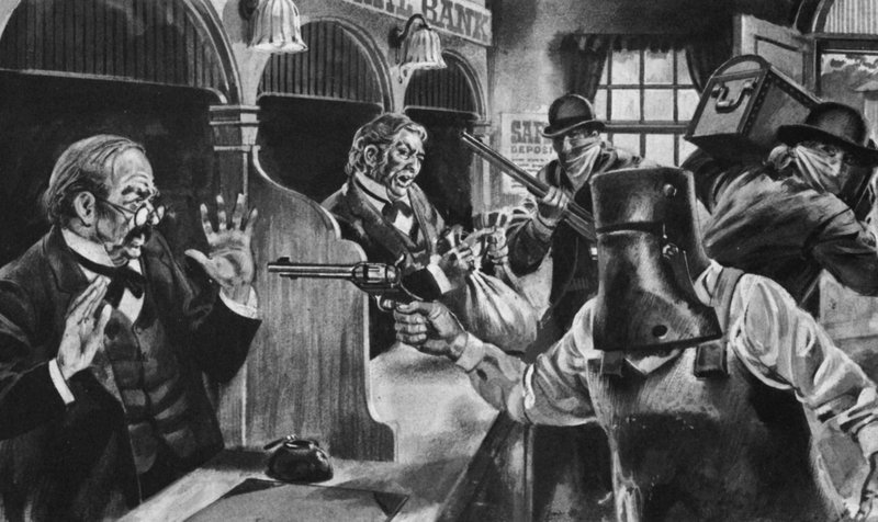 Ned Kelly portyáz egy bankot (litho) alkotó: English School