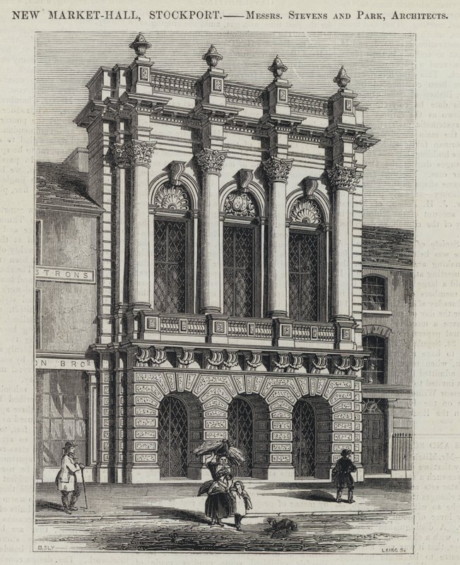 Új Vásárcsarnok, Stockport (metszet) alkotó: English School