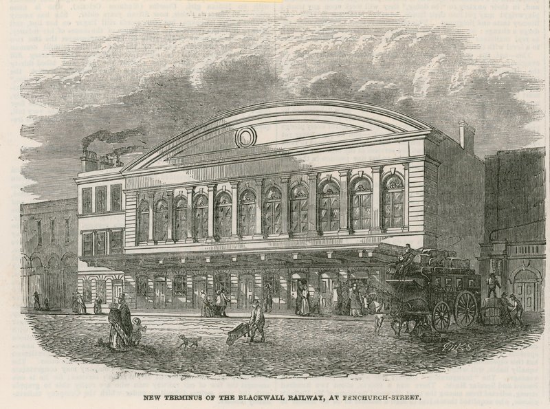 A Blackwall Railway új végállomása a londoni Fenchurch Streeten alkotó: English School