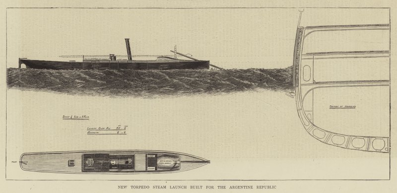 Az Argentin Köztársaság számára épített új Torpedo Steam Launch (metszet) alkotó: English School