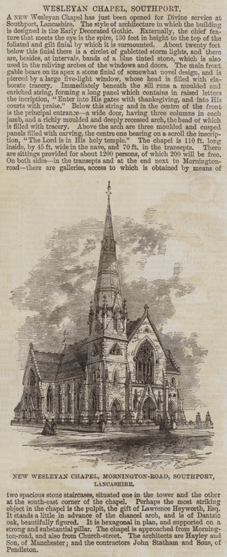 New Wesleyan Chapel, Mornington-Road, Southport, Lancashire (metszet) alkotó: English School
