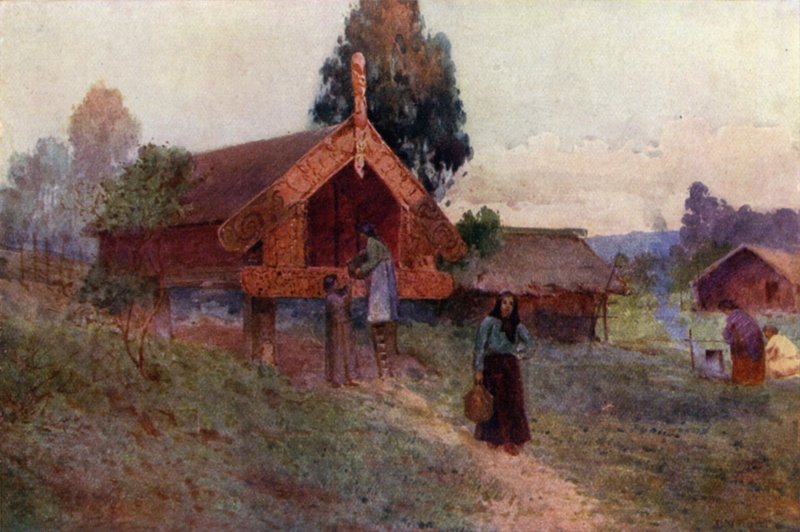 Új-Zéland: Pataka (színes litográfia) alkotó: English School