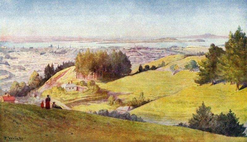 Új-Zéland: Auckland (színes litográfia) alkotó: English School