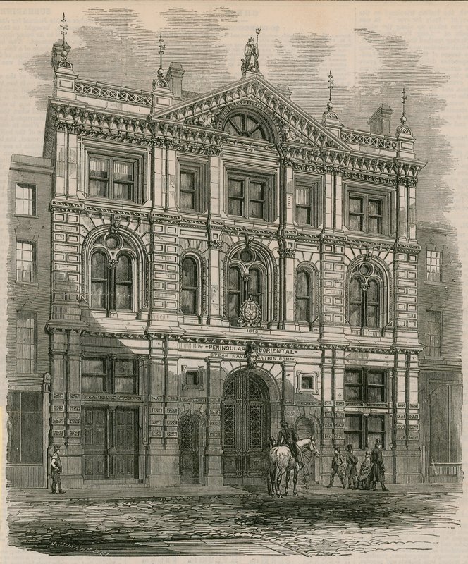 A Peninsular and Oriental Steam Navigation Company újonnan épített irodái, a Leadenhall Street, London alkotó: English School