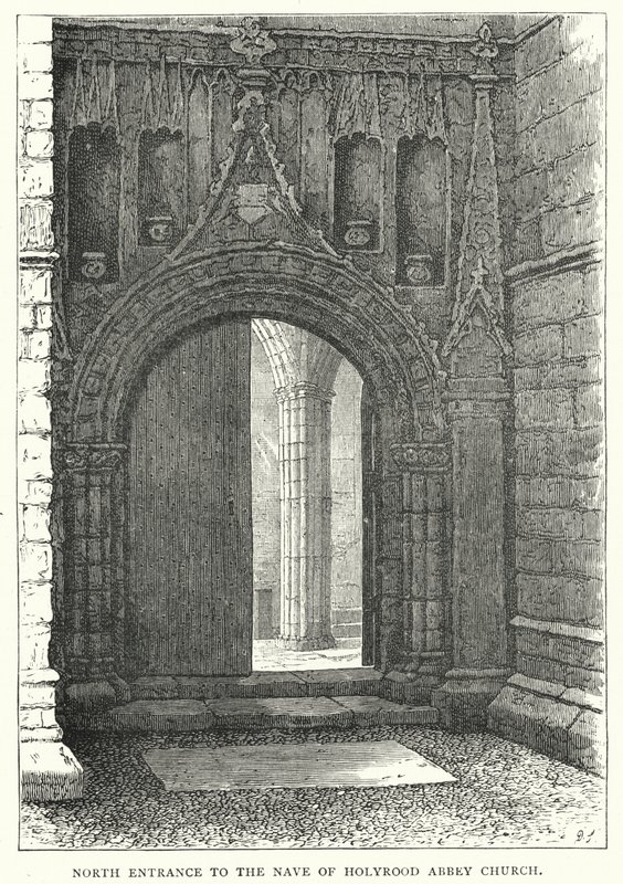 A Holyrood Abbey templom hajójának északi bejárata (metszet) alkotó: English School