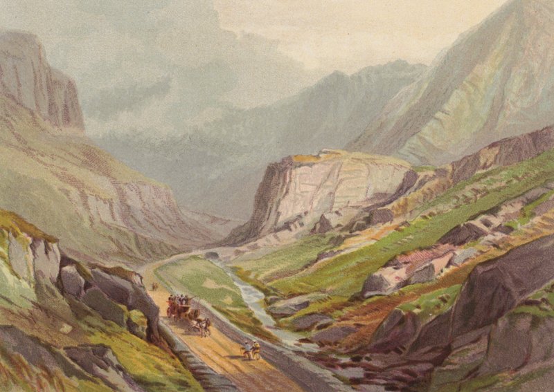 Walestől északra, Llanberis-hágó (színes litho) alkotó: English School