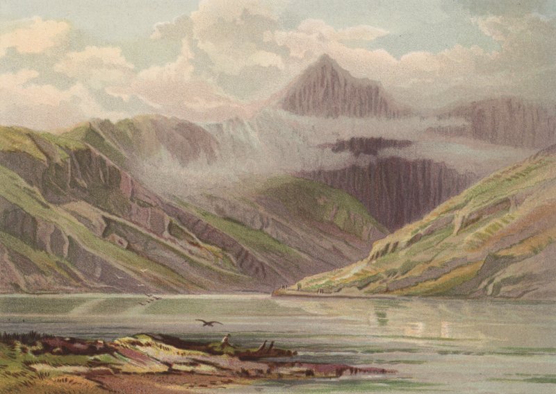 Walestől északra, Snowdon Llyn Llydaw-tól (színes litho) alkotó: English School