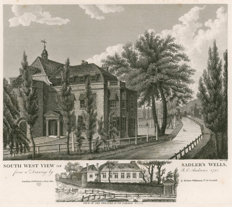 Északnyugati kilátás Sadlers Wellsre, Londonra alkotó: English School