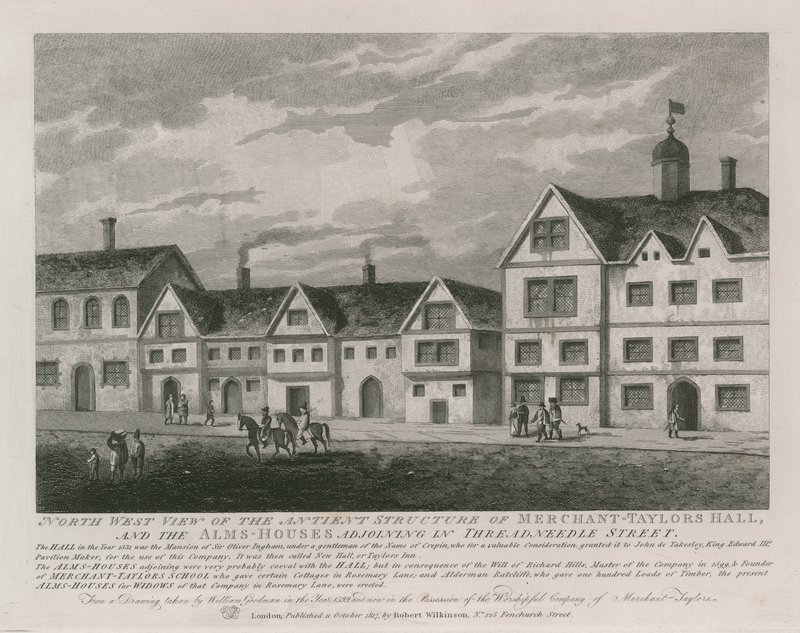 A Merchant Taylors Hall antient szerkezetének északnyugati nézete alkotó: English School