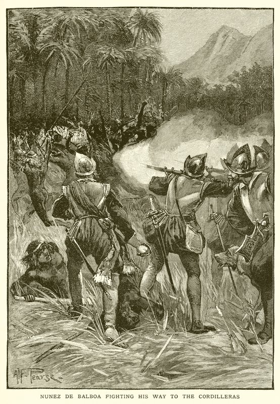 Nunez de Balboa harcol a Cordillerák felé alkotó: English School