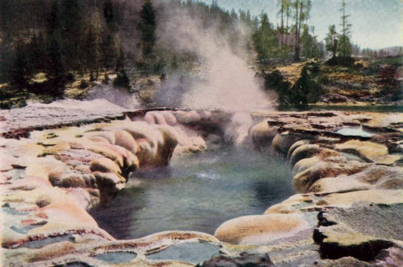 Hosszúkás gejzír, Yellowstone Park (színes litó) alkotó: English School