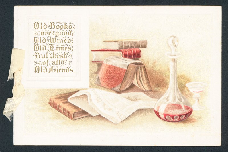 Régi könyvek és boroskancsó, karácsonyi kártya alkotó: English School