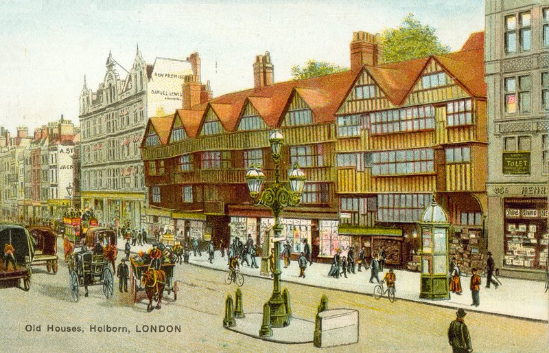 Old House, Holborn, London (színes litó) alkotó: English School