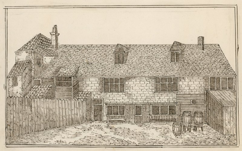 Old Pied Bull, Islington (hátul) (tinta papíron) alkotó: English School