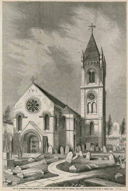 A közelmúltban felújított és kibővített régi St Pancras templom, London alkotó: English School
