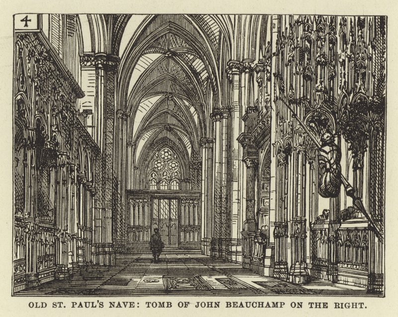 A régi St Pauls Nave, John Beauchamp sírja a jobb oldalon alkotó: English School
