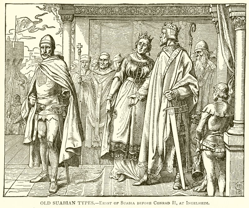 Régi suabian típusok. – Ernst of Suabia II. Conrad előtt, Ingelheimben alkotó: English School