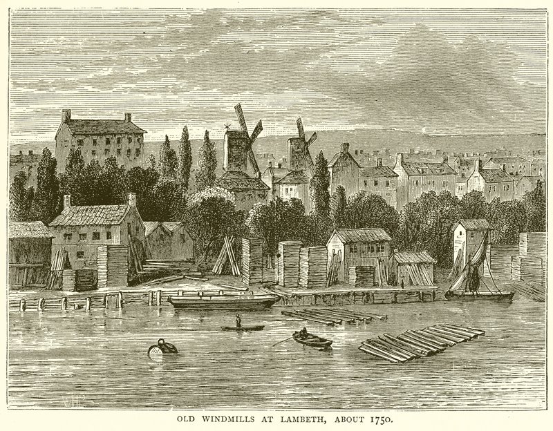 Régi szélmalmok Lambethben, 1750 körül alkotó: English School