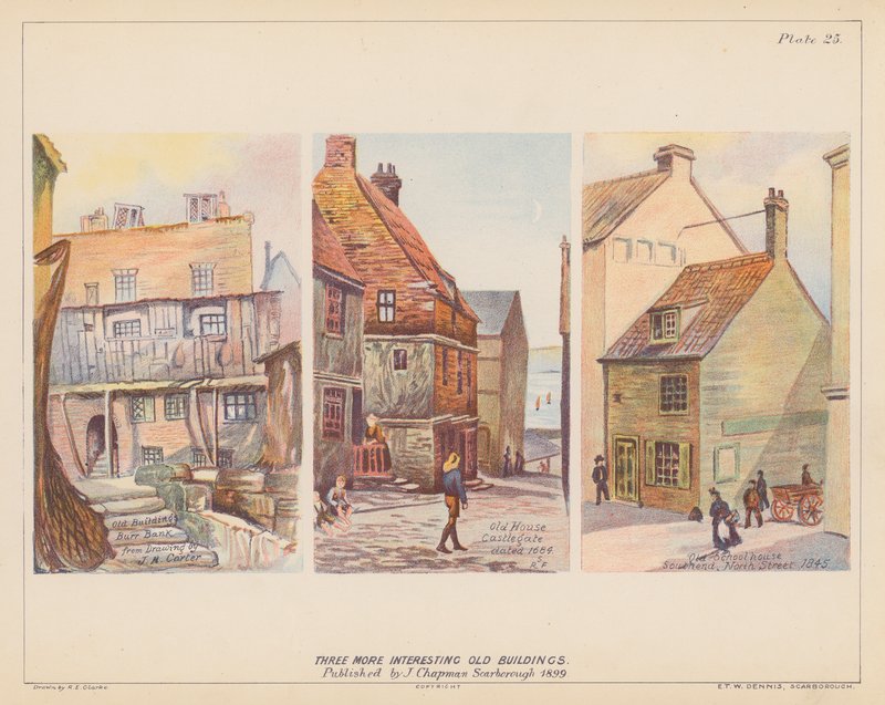 Régi épületek, Scarborough (színes litográfia) alkotó: English School