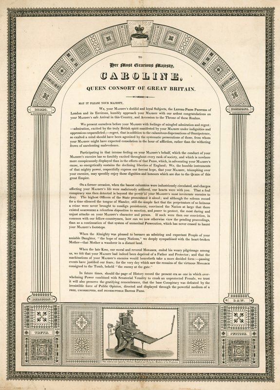 Nyílt levél Caroline-nak, Nagy-Britannia királynőjének a londoni magasnyomtatóktól alkotó: English School