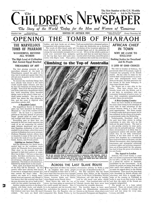 Fáraó sírjának megnyitása, illusztráció a Gyermekújságból, 1923. január 13. (újságpapír) alkotó: English School