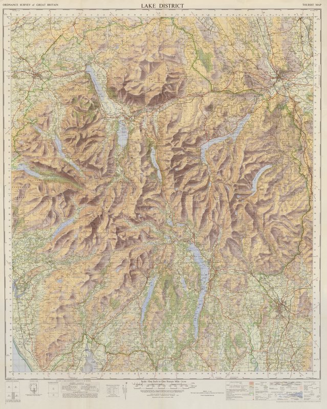 Ordnance Survey térkép a Lake Districtről (színes litográfia) alkotó: English School