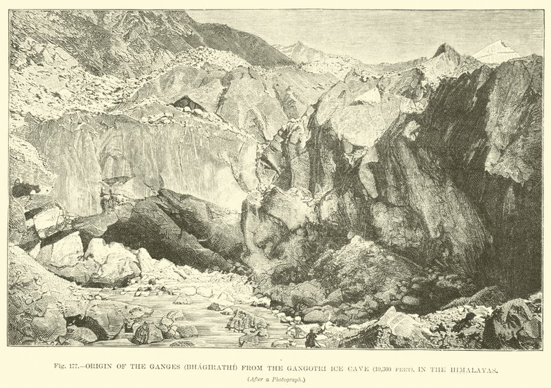 A Gangesz (Bhagirathi) eredete a Gangotri jégbarlangból (10 300 láb), a Himalájában alkotó: English School
