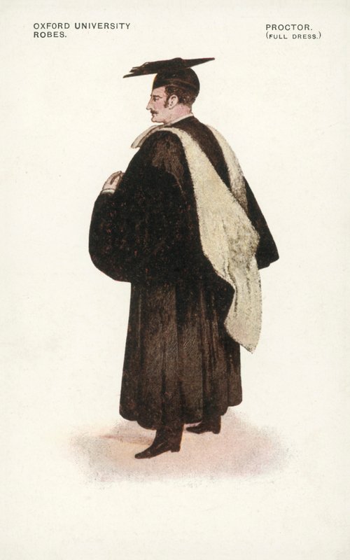 Oxfordi egyetemi köntös: Proctor, teljes ruha (színes litográfia) alkotó: English School