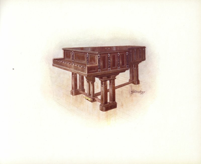 Oldal a Steinway & Sons művészeti katalógusából (színes litho) alkotó: English School