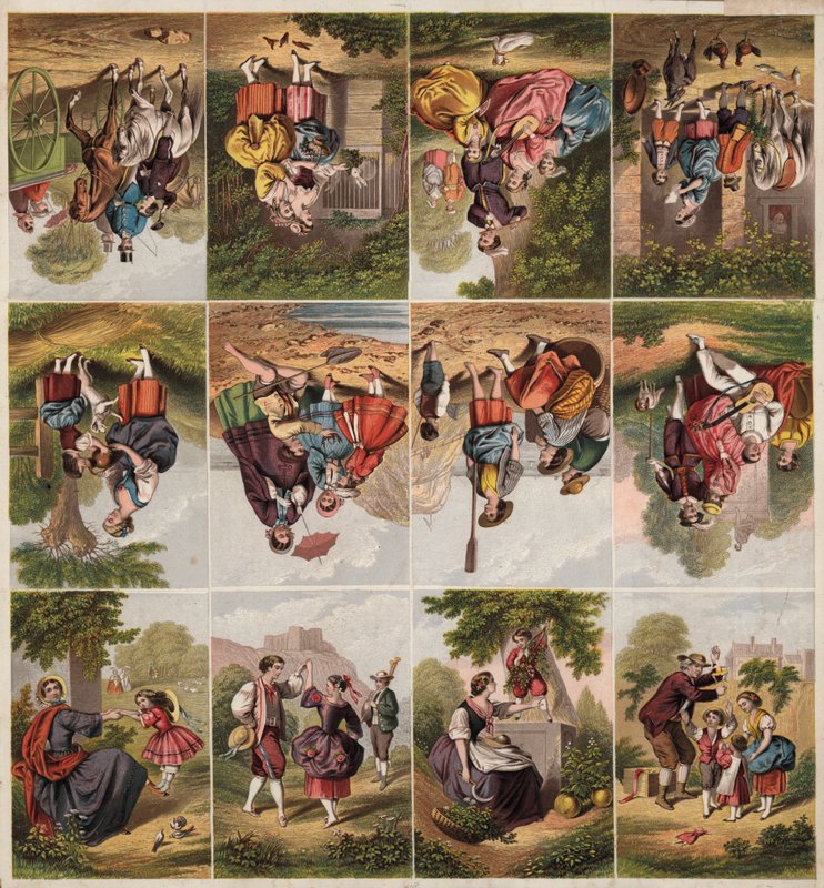 Viktoriánus nyomtatott töredékek oldala (színes metszet) alkotó: English School