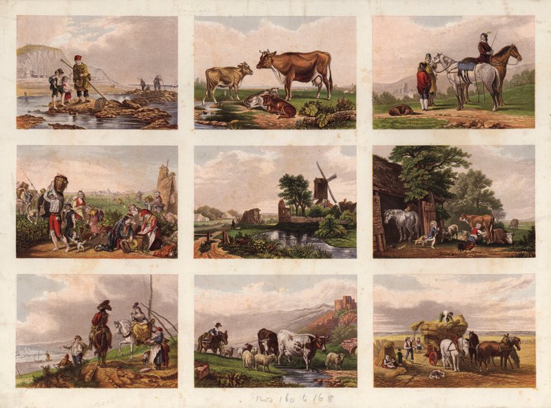 Viktoriánus nyomtatott töredékek oldala (színes metszet) alkotó: English School