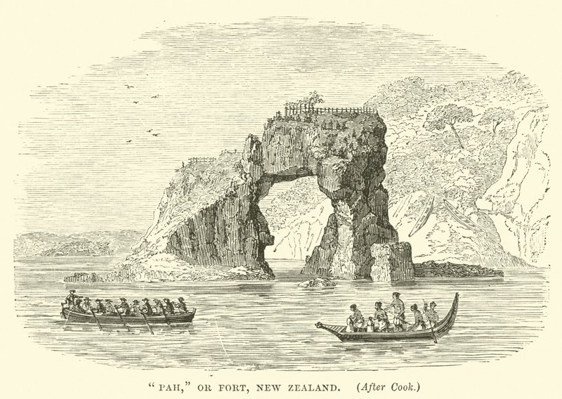 Pah, vagy erőd, Új-Zéland, Cook után alkotó: English School