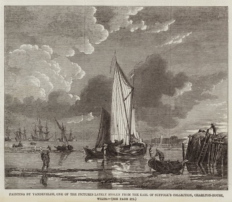 Vandevelde festménye, az egyik nemrégiben ellopott kép az Earl of Suffolk gyűjteményéből, Charlton-House, Wilts (metszet) alkotó: English School