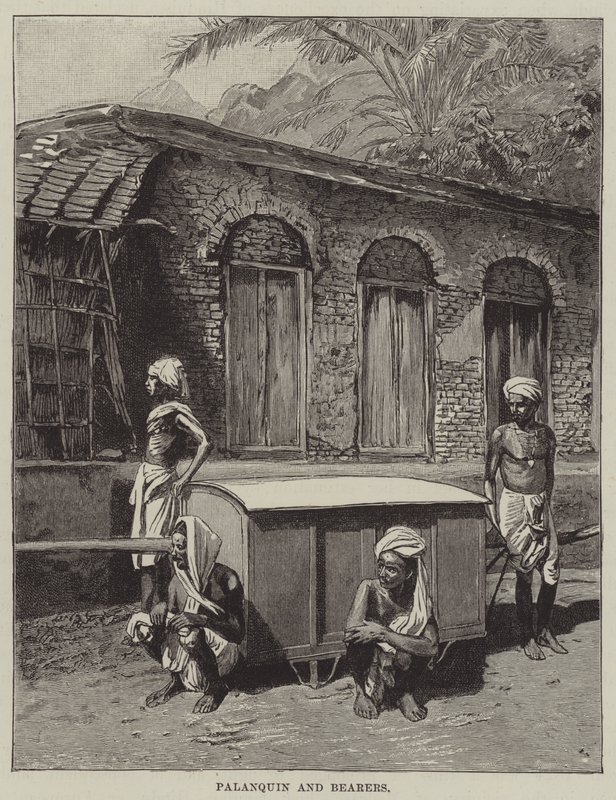 Palanquin és hordozók (metszet) alkotó: English School