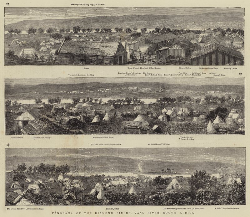 Panoráma a gyémántmezőkre, Vaal folyó, Dél-Afrika (metszet) alkotó: English School