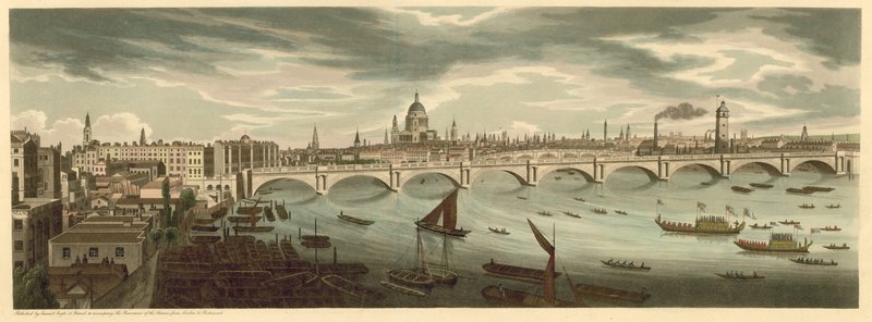 Panorámás kilátás Londonra, beleértve a London Bridge-et és a Szent Pál-székesegyházat alkotó: English School