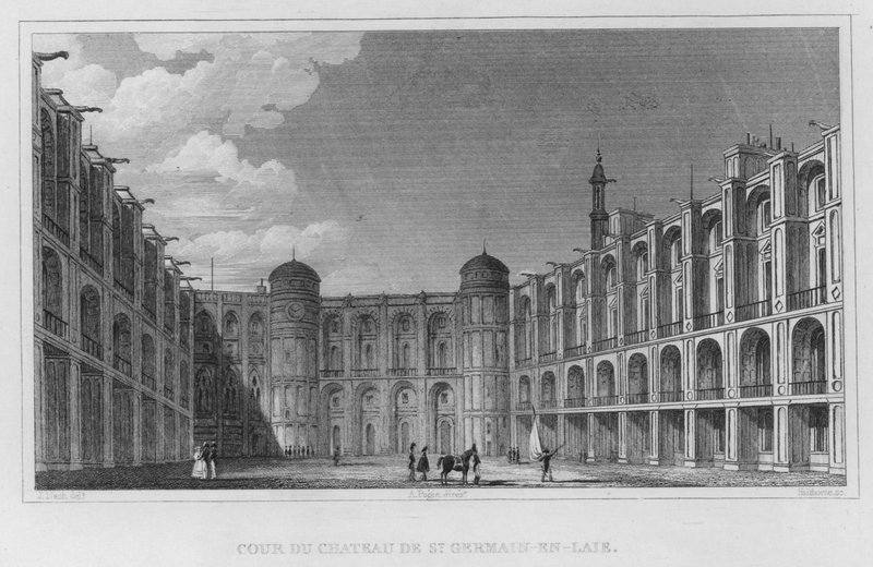 Párizs, a St Germain-En-Laye kastély udvara (metszet) alkotó: English School