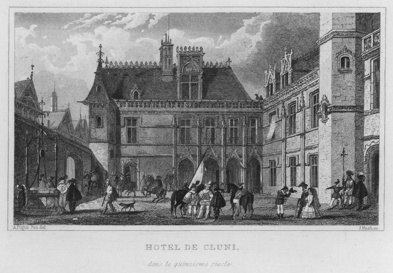 Párizs, Hotel De Cluny, a tizenötödik században (metszet) alkotó: English School