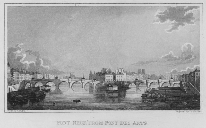 Párizs, Pont Neuf, a Pont Des Arts-tól (metszet) alkotó: English School