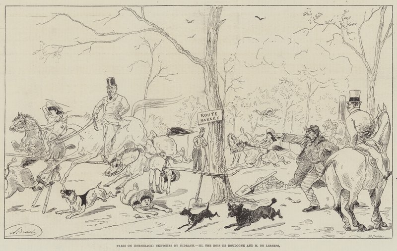 Párizs lóháton, Bois de Boulogne és Madame de Lesseps (metszet) alkotó: English School