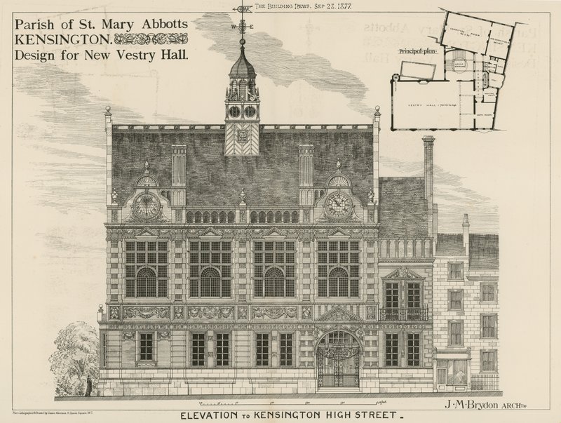 St Mary Abbots plébánia, Kensington, a New Vestry Hall terve alkotó: English School