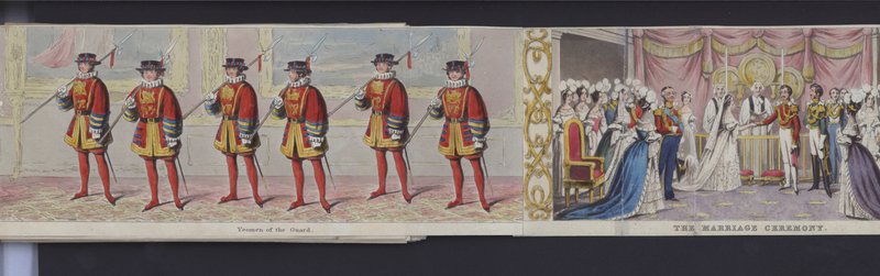 Részlet Viktória királynő 1840 körüli házasságáról készült panorámájából (kézzel színezett akvatinta) alkotó: English School