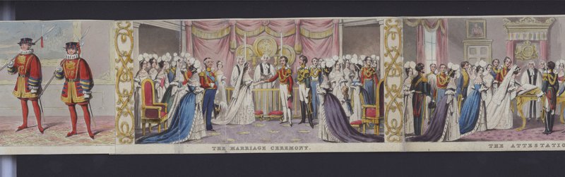 Részlet Viktória királynő 1840 körüli házasságáról készült panorámájából (kézzel színezett akvatinta) alkotó: English School