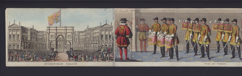 Részlet Viktória királynő 1840 körüli házasságáról készült panorámájából (kézzel színezett akvatinta) alkotó: English School