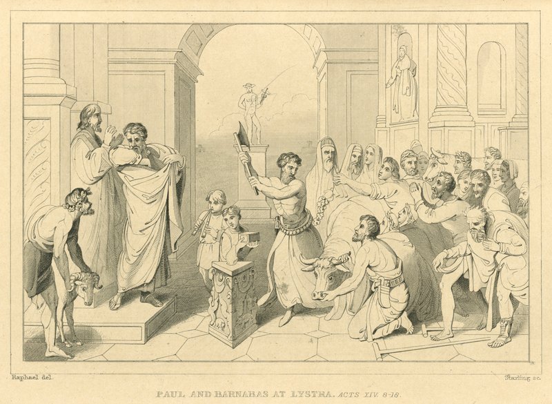 Pál és Barnabás Lisztrában, XIV. Cselekedetek, 8-18 alkotó: English School