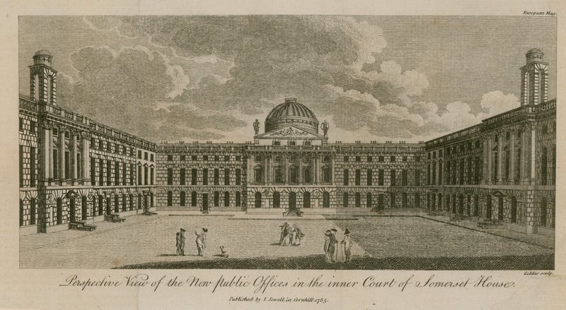 Perspektivikus nézet az új közhivatalokról a Somerset House belső udvarában alkotó: English School