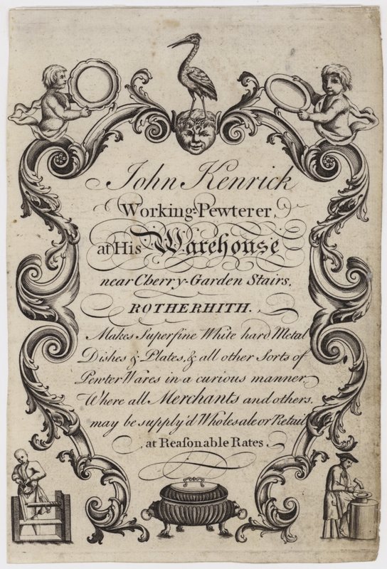 Pewterer, John Kenrick, kereskedelmi kártya alkotó: English School