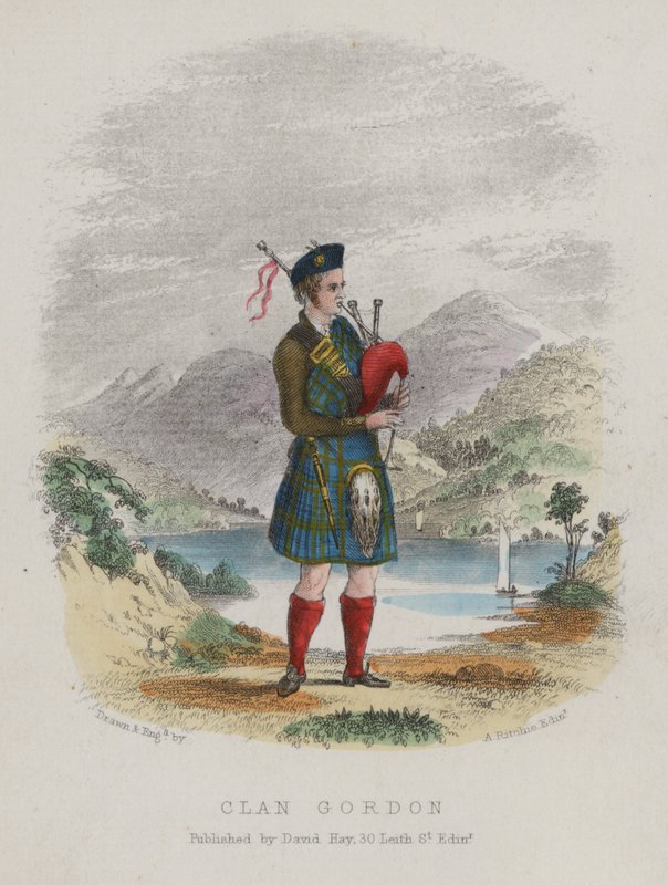 Piper of Clan Gordon, Scotland (színes metszet) alkotó: English School